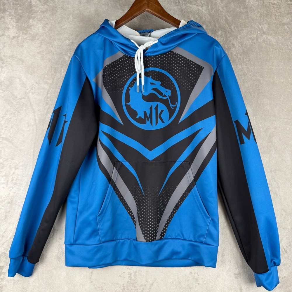 Mortal Kombat 11 MK11 Blue Black Graphic Hoodie Mens Large‎ Gamer Sweatshirt
